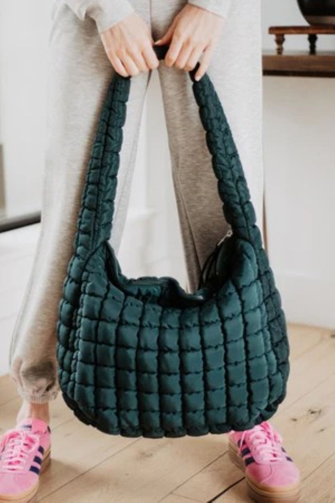 Katydid Oversized Quilted Hobo Tote Bag: Forest Green