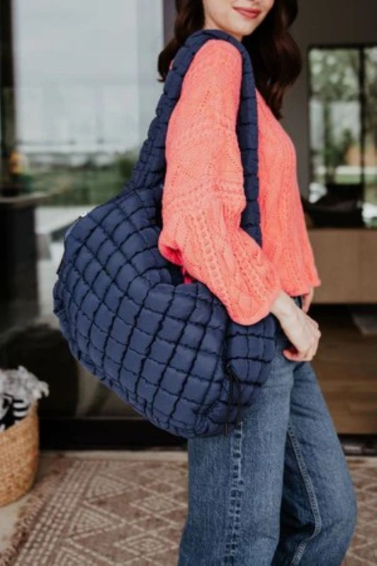 Katydid Oversized Quilted Hobo Tote Bag:  Navy