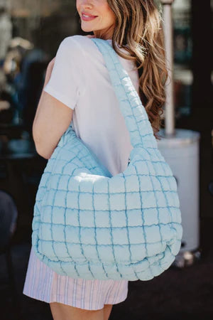 Katydid Puffer Tote Bag:  Light Blue