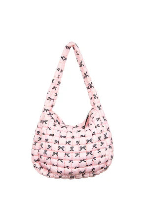 Katydid Black & Pink Mini Coquette Bows Quilted Hobo Tote Bag