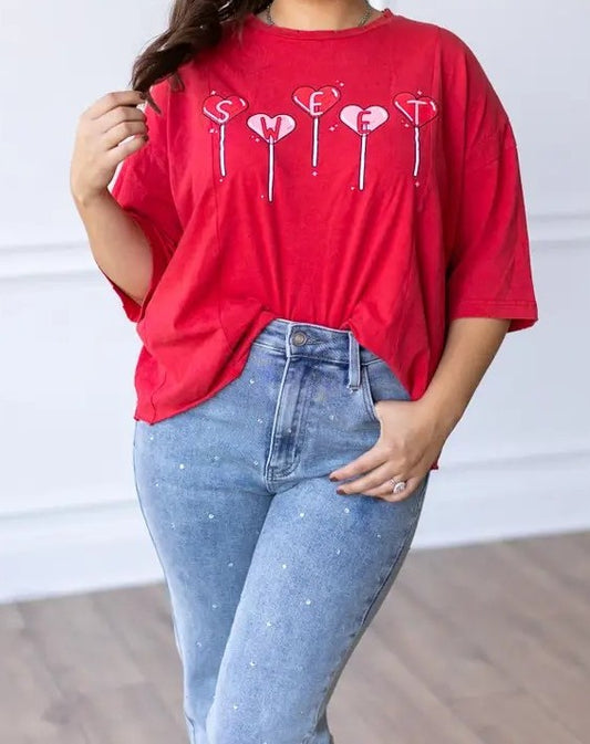 Sweet Lollipops on Red Boxy Crop Top