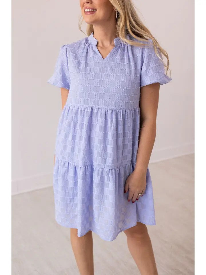 V-Neck Checkered Dress - Light Purple