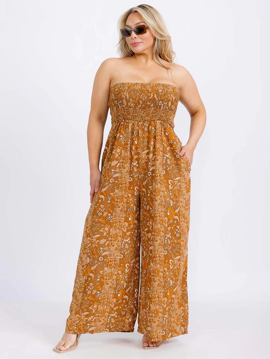 Wide Leg Floral Jumpsuit - Plus Size