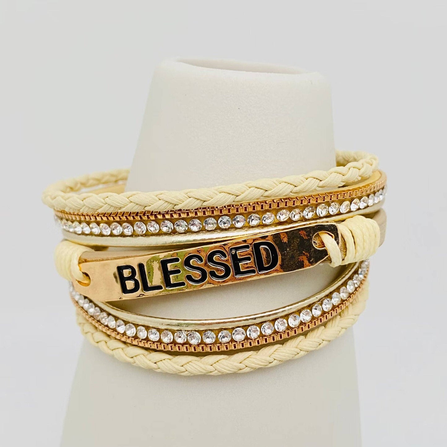 Blessed Multi-Layer Leather Bracelet - Apricot, Black, Brown, and White