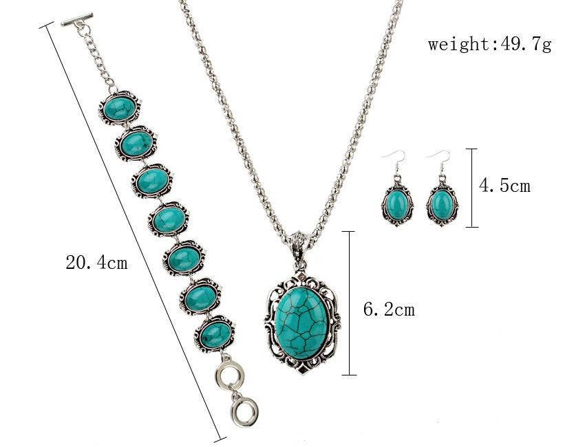 Artificial Turquoise Bracelet Necklace Earring Set