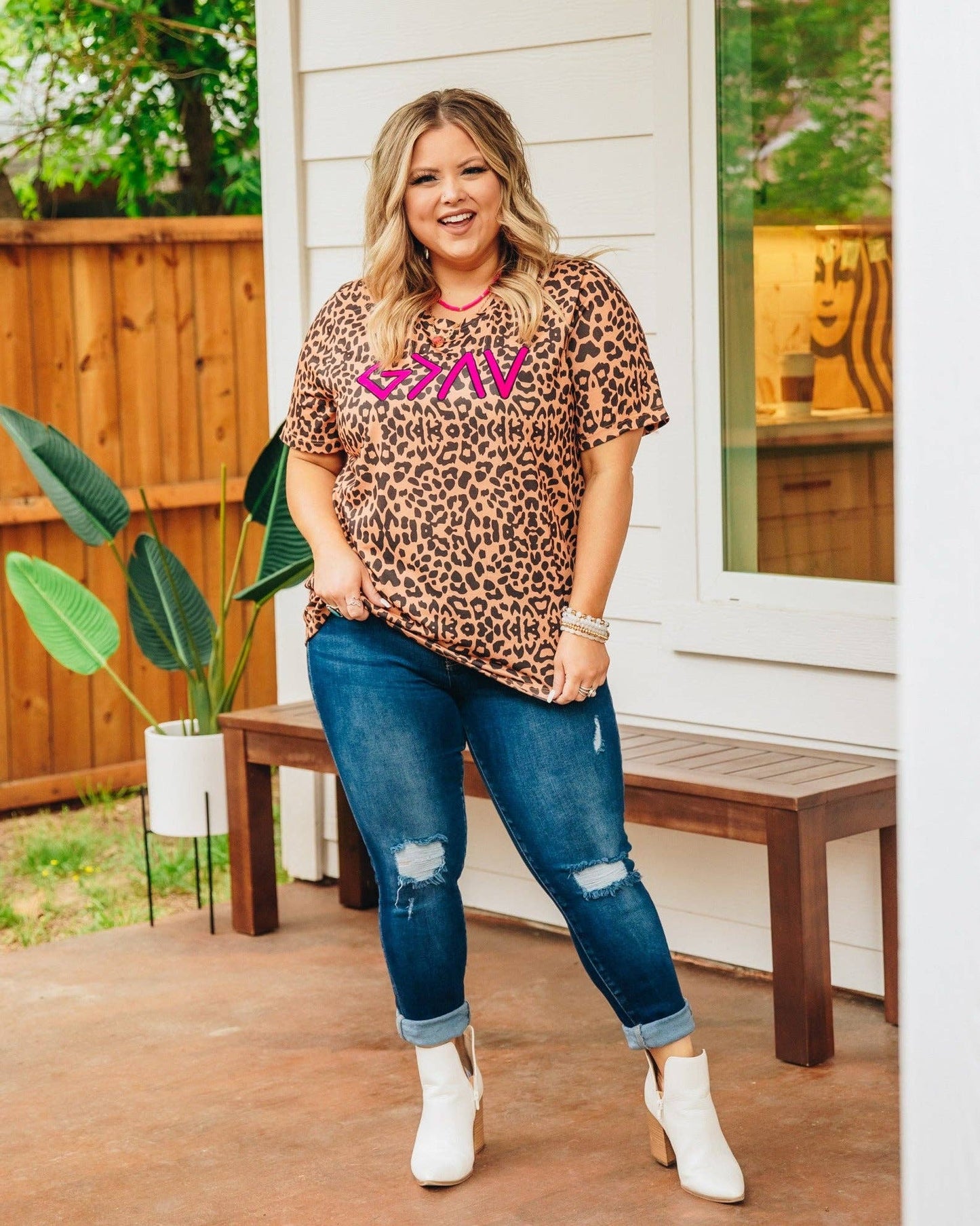 God Is Greater than the Highs and Lows on Leopard Crew Neck T-Shirt