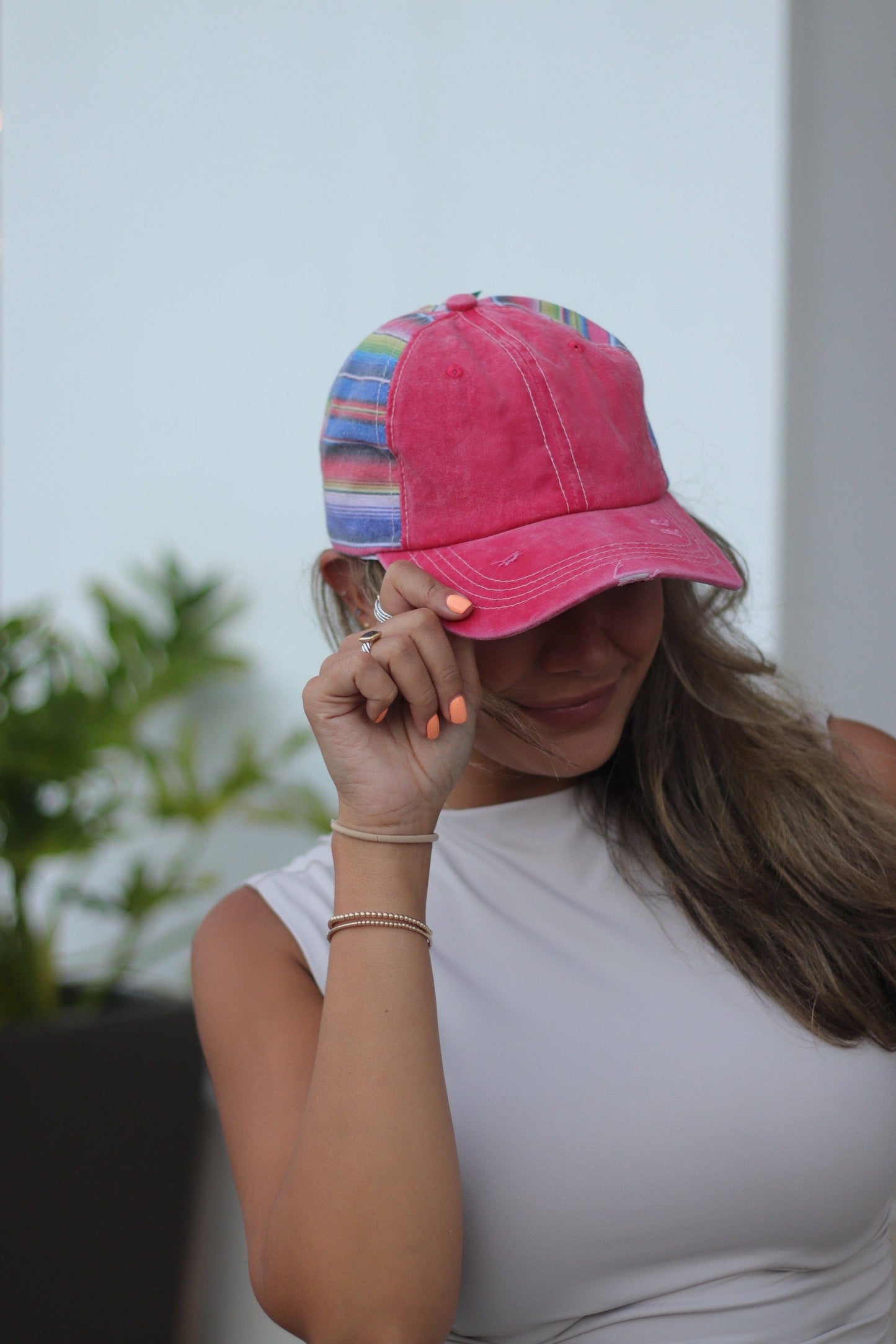 Western Serape and Faded Red Ball Cap