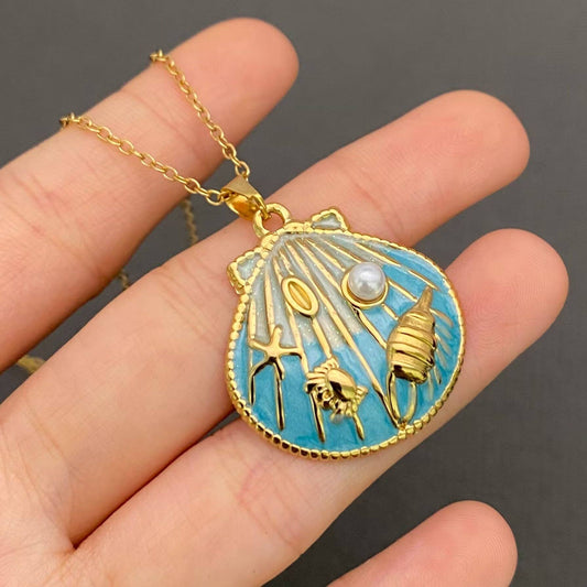 Blue Enamel Shell Necklace