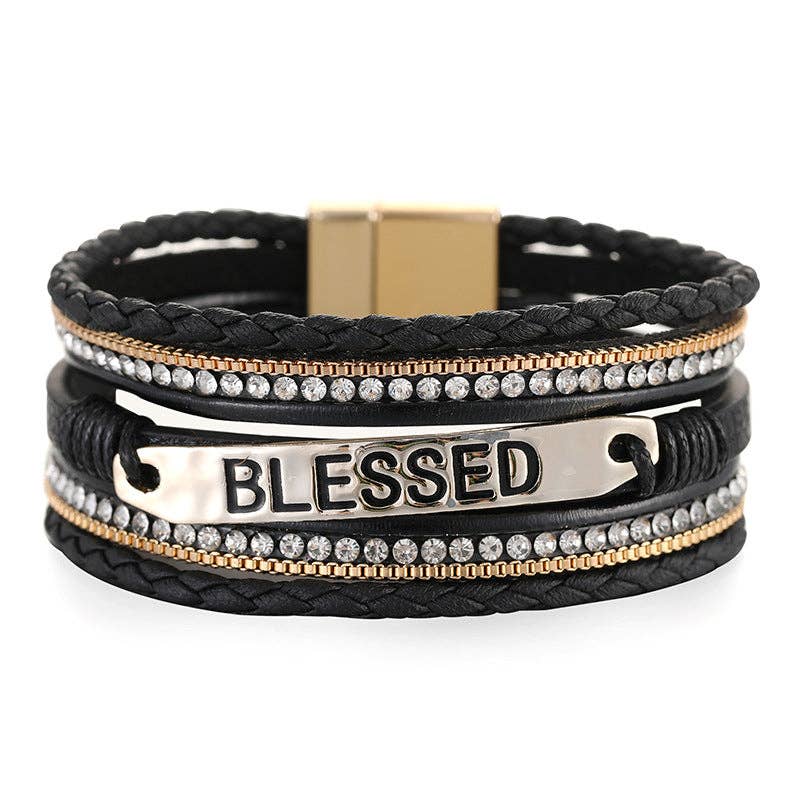 Blessed Multi-Layer Leather Bracelet - Apricot, Black, Brown, and White