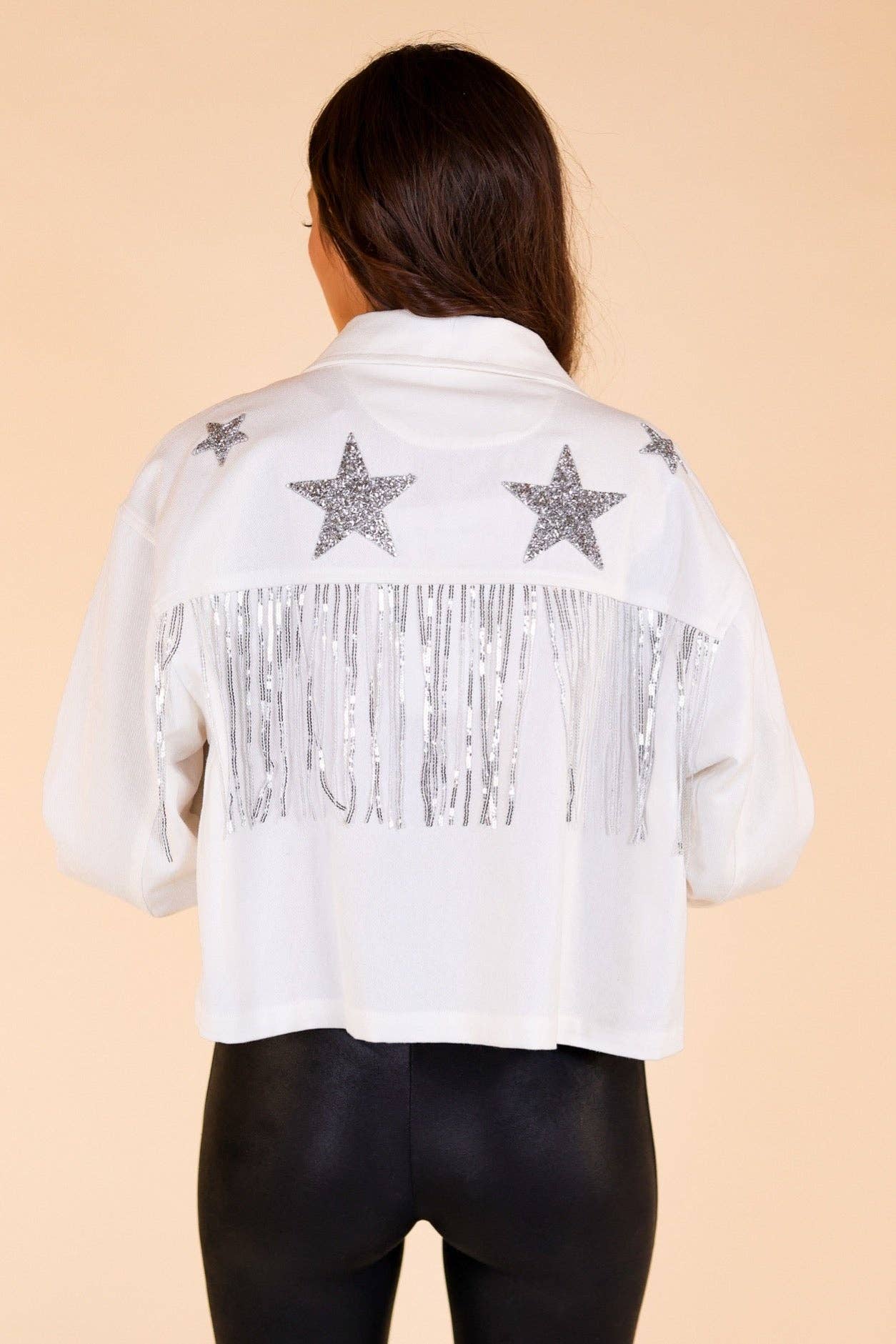 Its Written In The Stars Embellished Denim Jacket: White