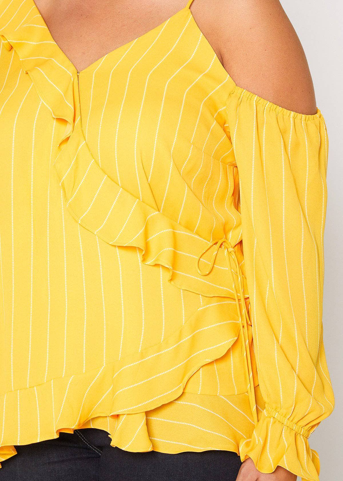 Asymmetrical Shoulder Ruffle Blouse