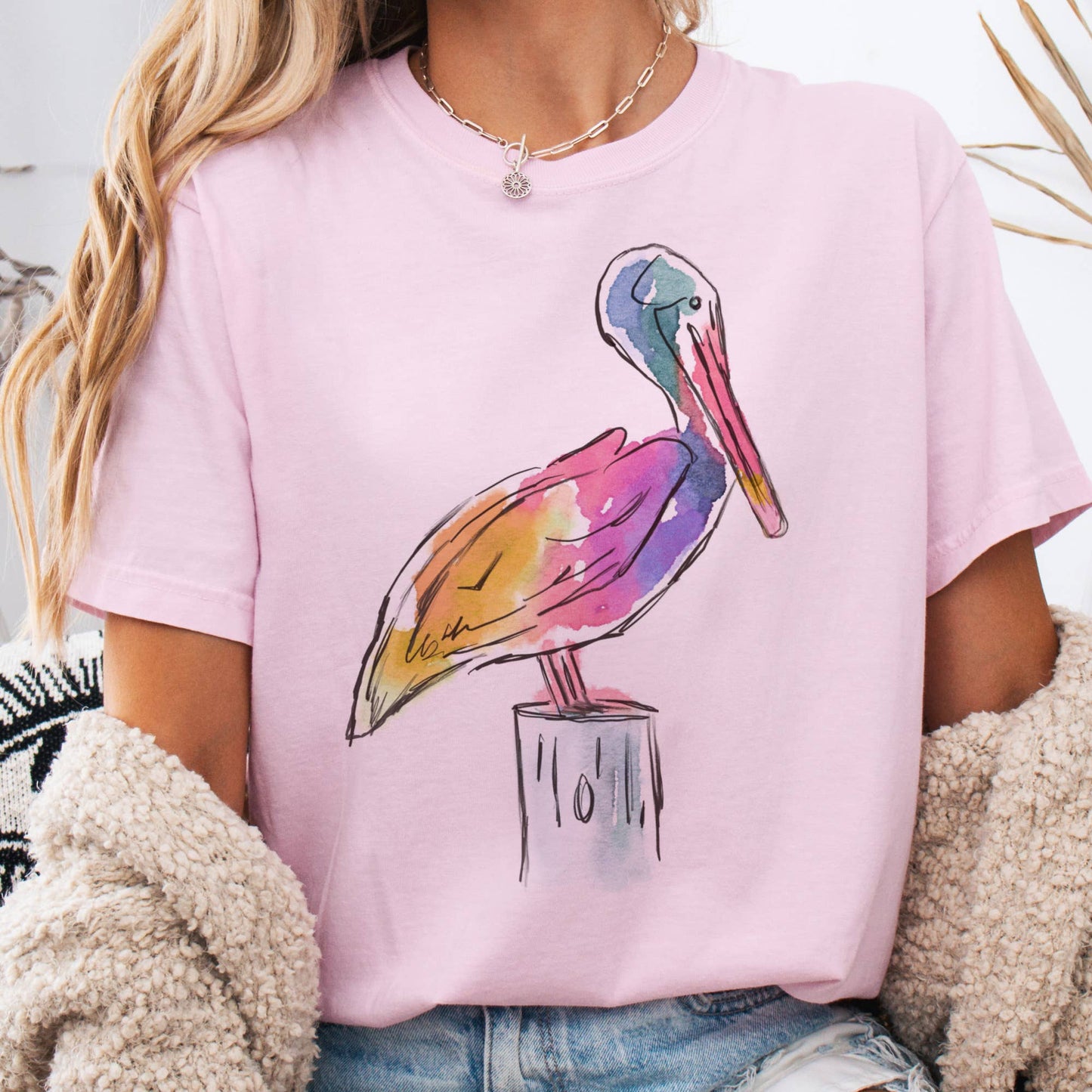 Coastal Pelican Beach Resort Graphic Tee - Pink