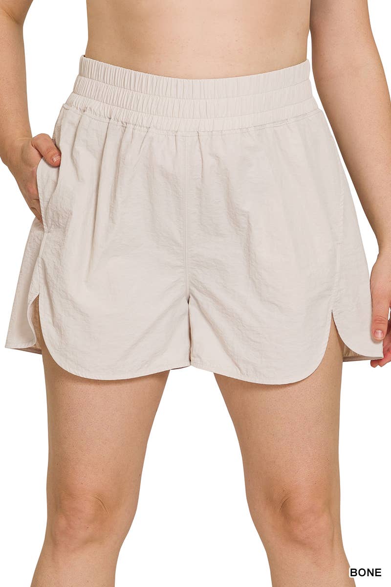 Windbreaker Track Shorts with side-pockets - Bone