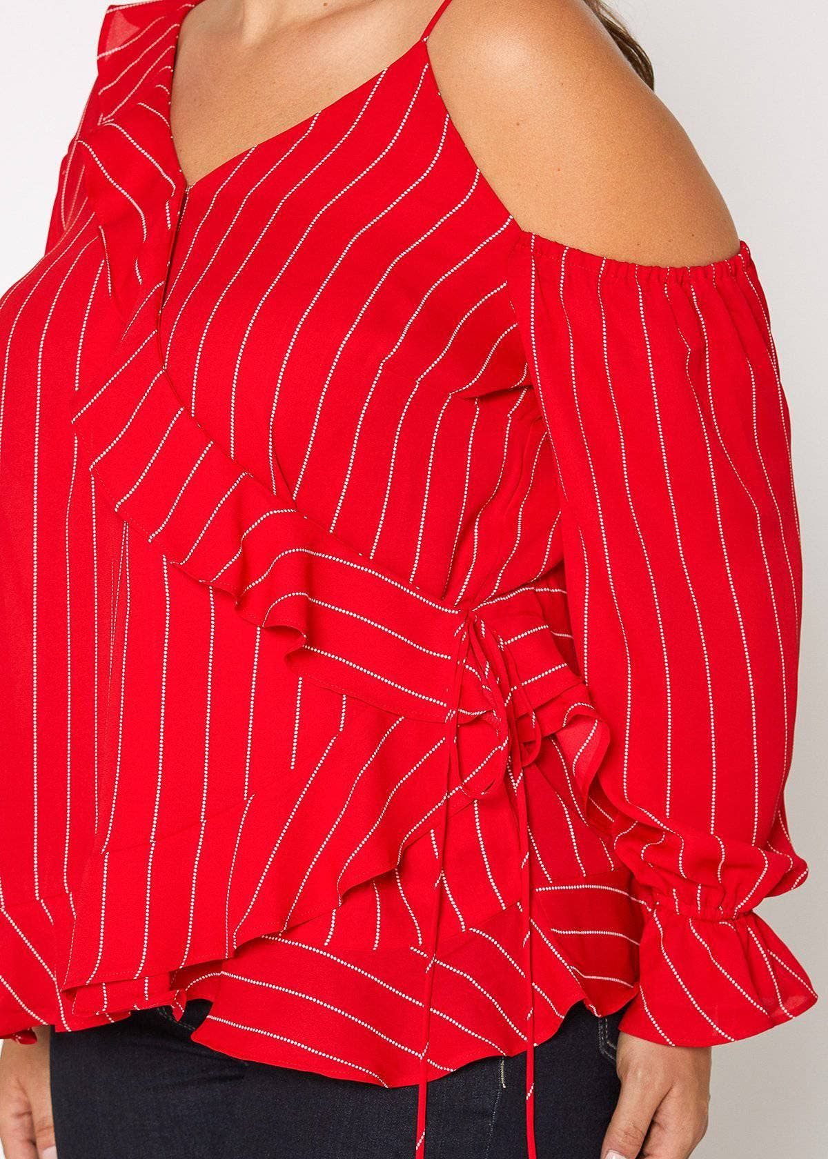Asymmetrical Shoulder Ruffle Blouse
