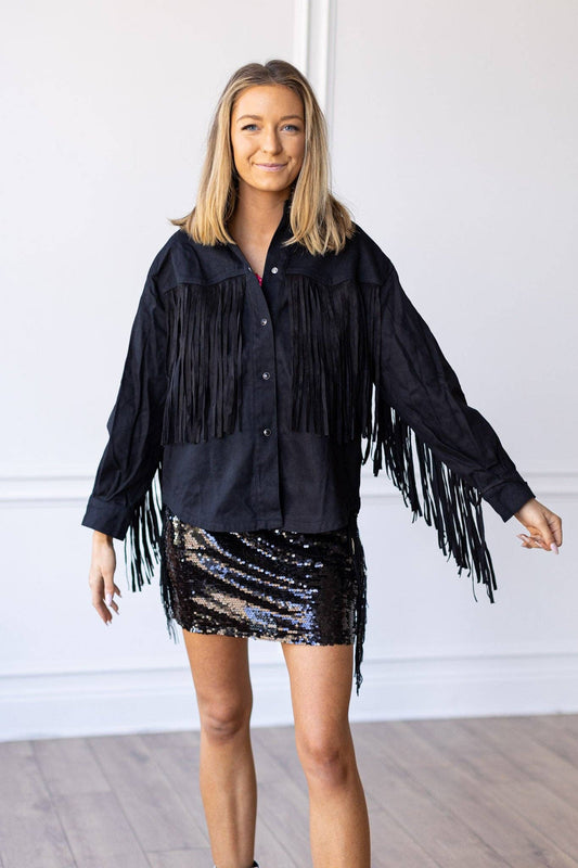 Fringe With Benefits Black Denim Jacket