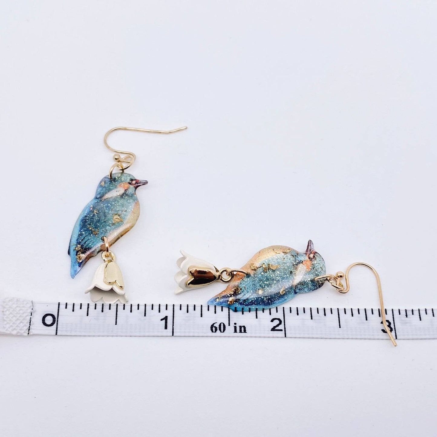Resin Bird Charm Dangle Earrings - Pink