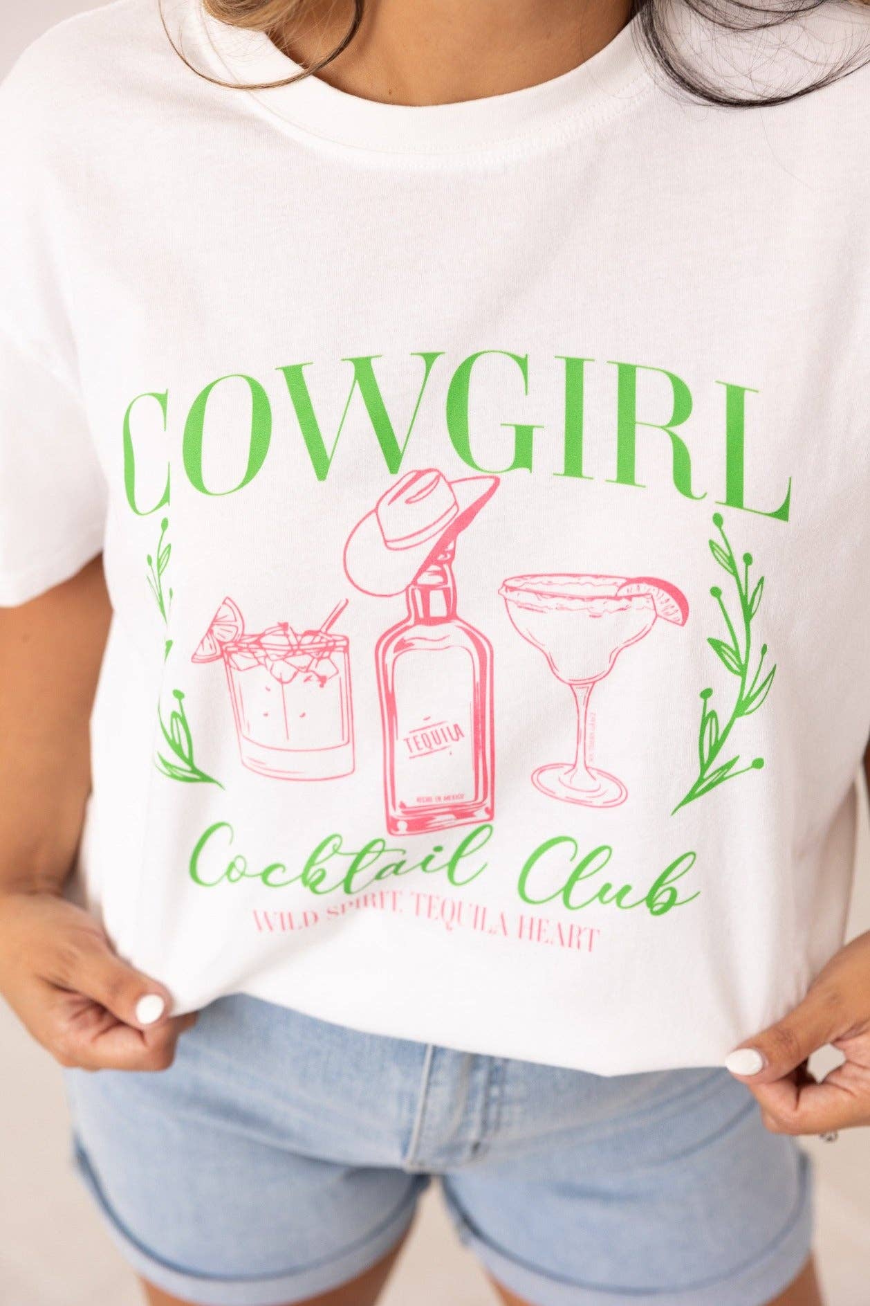 Cowgirl Cocktail on White T-Shirt - Grace+Emma