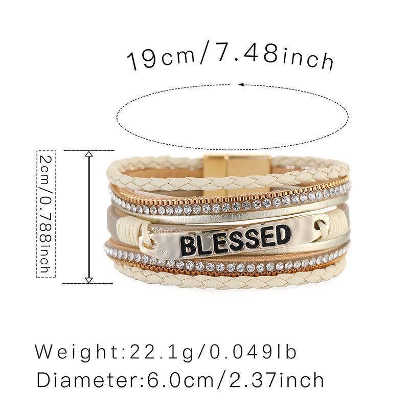 Blessed Multi-Layer Leather Bracelet - Apricot, Black, Brown, and White